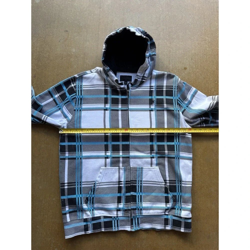 Hurley Heavyweight Plaid Zip Up Hoodie Jacket Skater Y2K Surfer Checkered (XL)